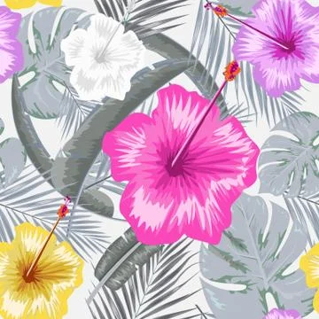 Exotic abstract vector jungle or tropical leaf and flower seamless pattern Stockillustratie