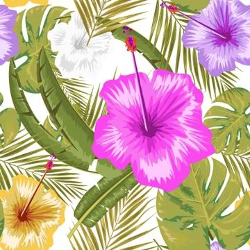 Exotic abstract vector jungle or tropical leaf and flower seamless pattern Illustrazione stock