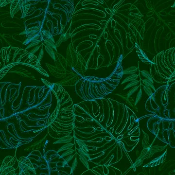 Exotic abstract vector jungle seamless pattern on the white background. Trendy Stock Illustration