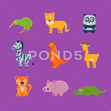 Exotic Animals Fauna Collection Stock Illustration