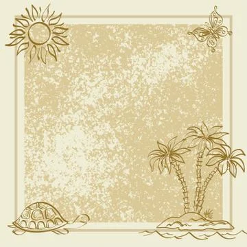 Exotic background. palm, butterfly, turtle Stockillustratie