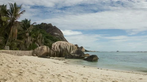 Exotic Beach with Rocks and Trees / HQ Stock Footage 43260406