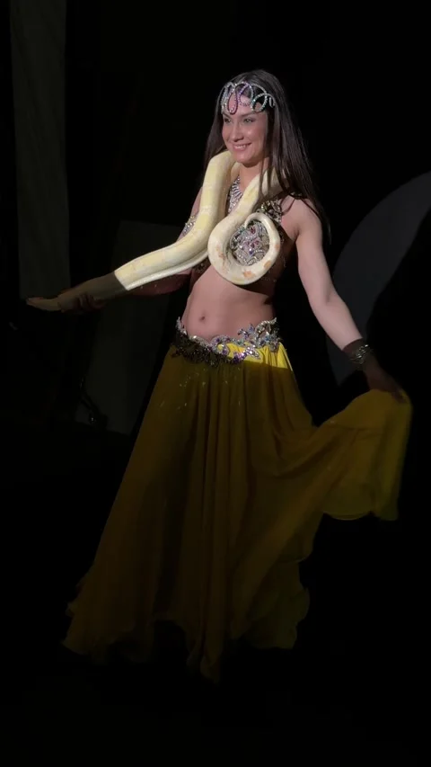 Exotic Belly Dance with Snake: Captivating Stage Show Stock Footage 329150273