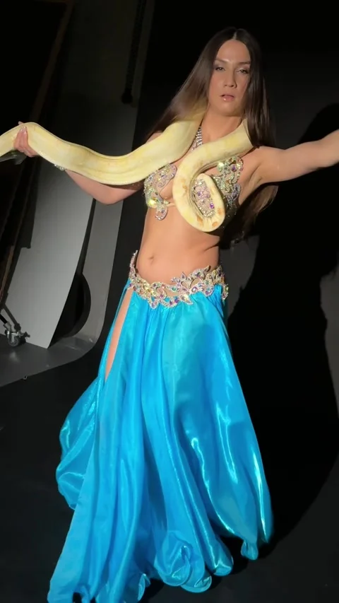 Exotic Belly Dancer with Snake in Studio Stock Footage 329906480