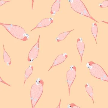Exotic bird seamless pattern with doodle pink colored parrot shapes. Light or Stockillustratie