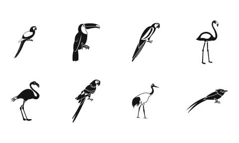 Exotic birds icon set, simple style 스톡 일러스트