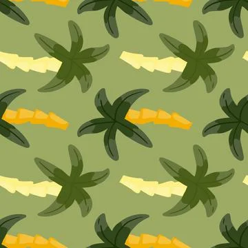 Exotic botany seamless pattern with green palm tree elements. Pastel backgrou Stock Illustration