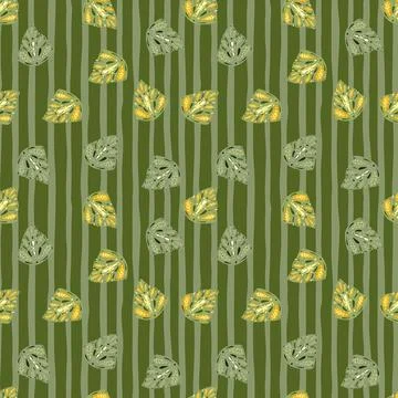 Exotic botany seamless pattern with little abstract monstera elements. Green  Illustrazione stock
