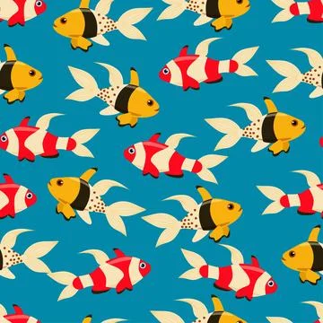 Exotic bright fish seamless pattern. Vector sea fish in flat style. Marine life Stock Illustration