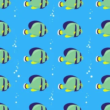 Exotic bright fish seamless pattern. Vector marine fish in flat style. Marine Stock Illustration