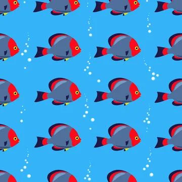 Exotic bright fish seamless pattern. Vector marine fish in flat style. Marine Stock Illustration