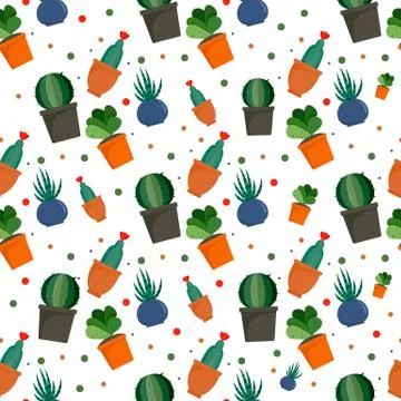 Exotic cacti pattern, flat style Illustrazione stock