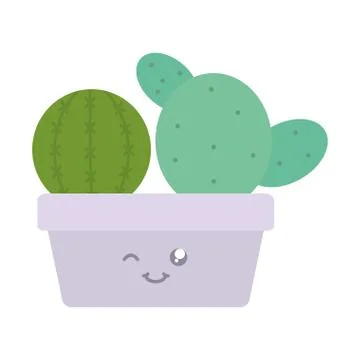Exotic cactus plants in square ceramic pot kawaii characters Stock Illustration