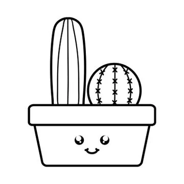 Exotic cactus plants in square ceramic pot kawaii characters Illustrazione stock