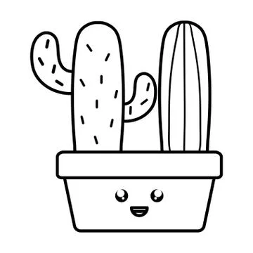 Exotic cactus plants in square ceramic pot kawaii characters Illustrazione stock