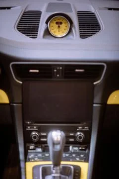 Exotic car central console on the dashboard Stock Photos