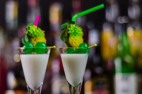 Exotic drink based on rum and other ingredients, cocktail prepared by the bar Stock Photos