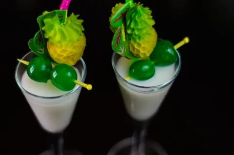 Exotic drink based on rum and other ingredients, cocktail prepared by the bar Stock Photos