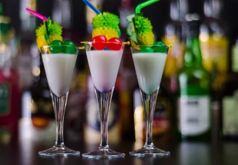 Exotic drink based on rum and other ingredients, cocktail prepared by the bar Stock Photos