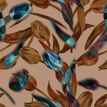 Exotic elegant modern seamless pattern with silhouettes of tulips on brown. Stock Illustration