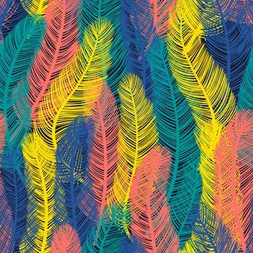 Exotic feathers seamless pattern, background Illustrazione stock