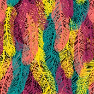 Exotic feathers seamless pattern, background Stock Illustration