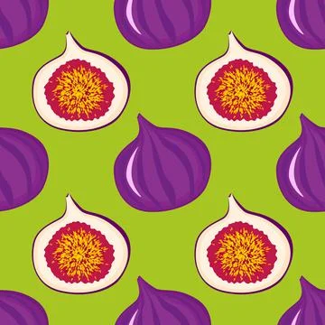 Exotic fig vegan fruit vector flat seamless pattern Stock Illustration