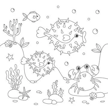 Exotic fish coloring book. Fish sketch. Stock Illustration