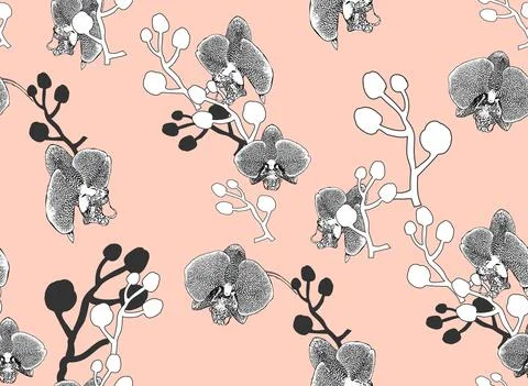 Exotic floral seamless pattern with spotted orchid flowers isolated on pink. Illustrazione stock