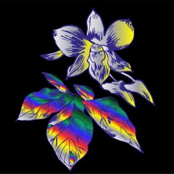 Exotic flowers set. Botanical vector vintage illustration. Holographic. Disco Illustrazione stock