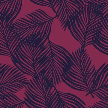 Exotic foliage seamless pattern with random navy blue fern leaf shapes. Pink  Illustrazione stock