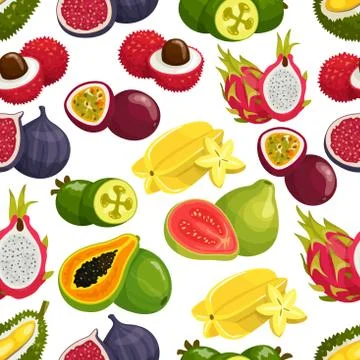 Exotic fresh fruits vector pattern Stock Illustration