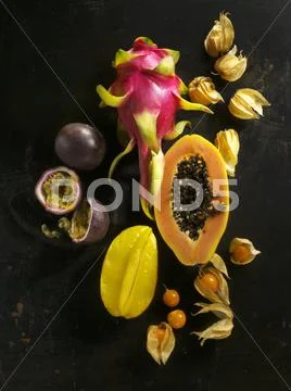 Exotic Fruit On A Black Surface