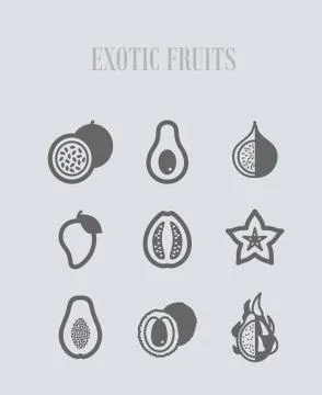 Exotic fruit icons set Stock Illustration