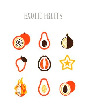 Exotic fruit icons set Stock Illustration