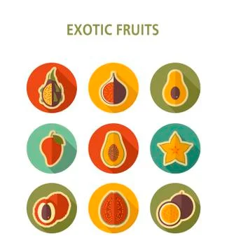 Exotic fruit icons set Stock Illustration
