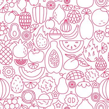 Exotic Fruit Line Seamless Pattern Stock Illustration