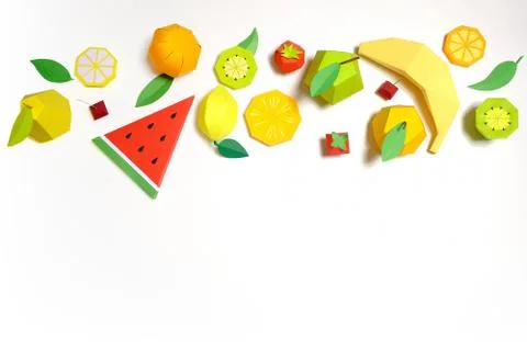 Exotic fruit made of paper on white background. Stock Illustration