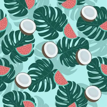 Exotic fruit pattern coconut watermelon Stock Illustration