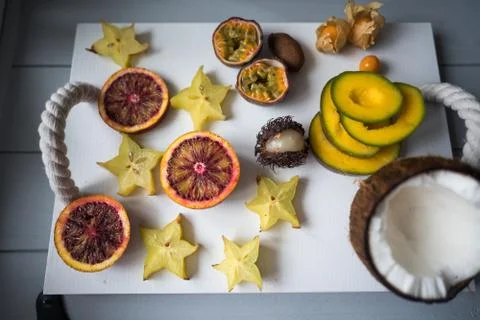 Exotic fruit platter. Stock Photos