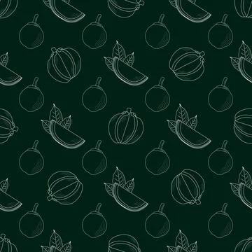 Exotic fruit print. seamless pattern Quararibea cordata. South American sapot Stock Illustration