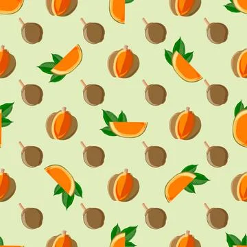 Exotic fruit seamless pattern. Quararibea cordata. South American sapote or c Stock Illustration