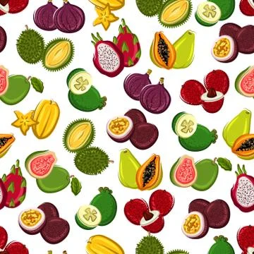 Exotic fruits seamless pattern background Illustrazione stock