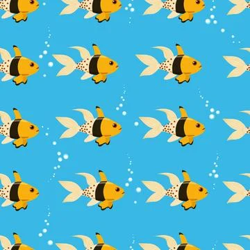 Exotic goldfish seamless pattern. Vector sea fish in flat style. Marine life Stock Illustration