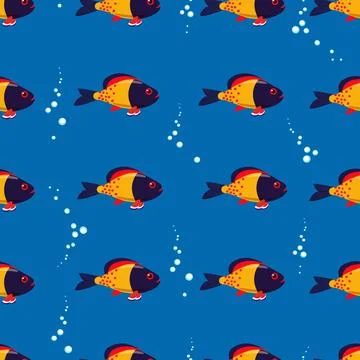 Exotic green fish seamless pattern. Vector sea fish in flat style. Marine life Illustrazione stock