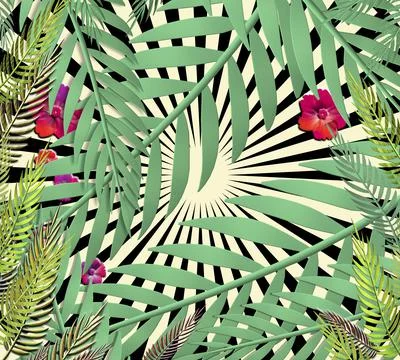 Exotic jungle plants Stock Illustration