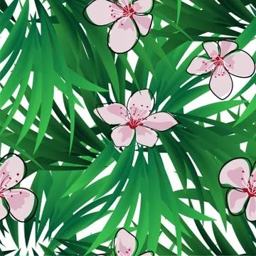 Exotic jungle wallpaper. Seamless vector floral pattern. Spring decoration. P Illustrazione stock