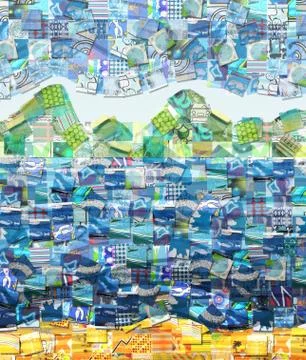 Exotic Landscape Background made with Small Illustrations Stock Illustration