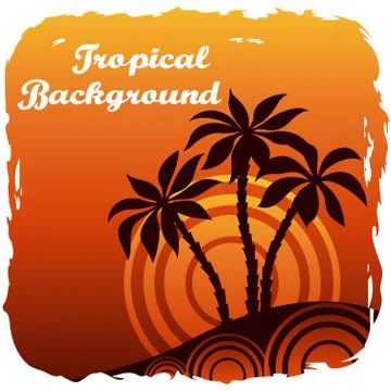 Exotic Landscape with Palm Stock Illustration