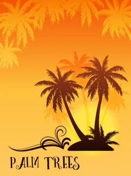 Exotic Landscape with Palm Stock Illustration